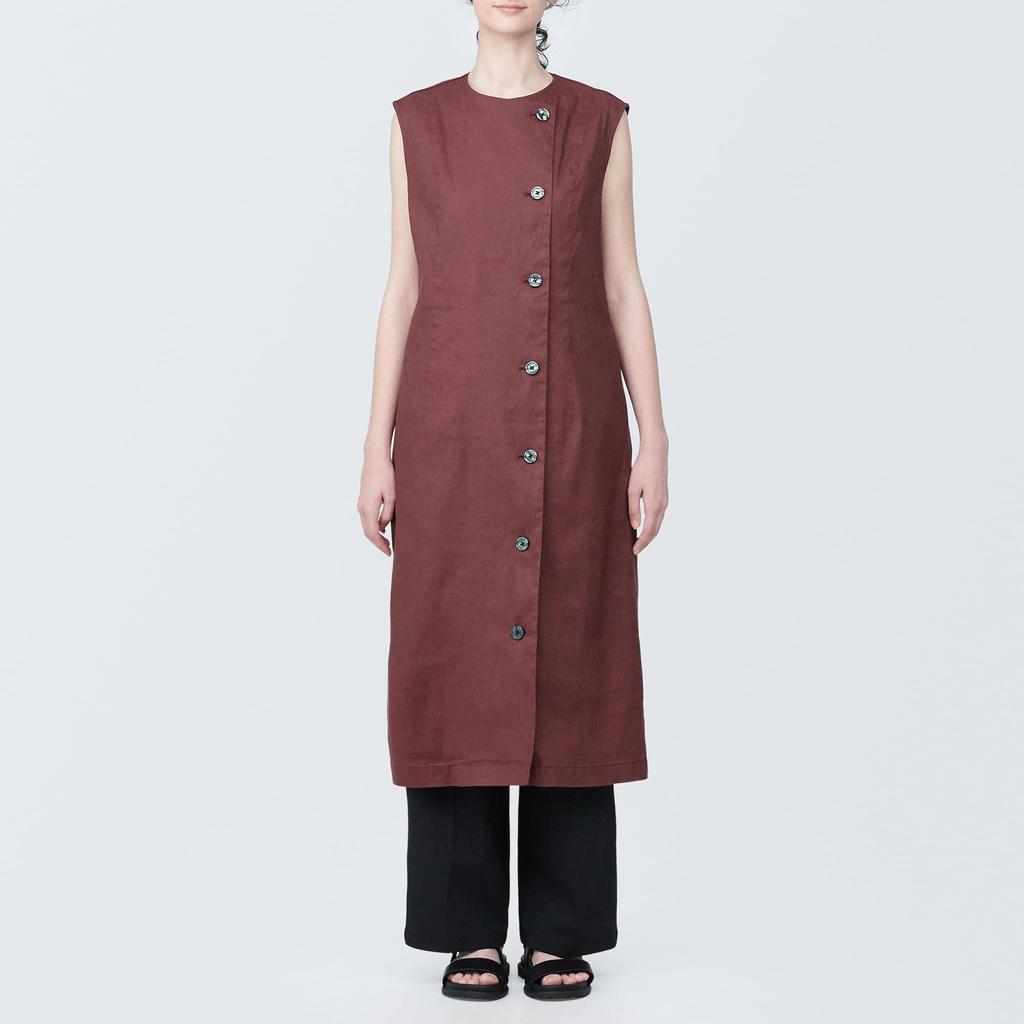 MUJI Hemp Blend Stretch Gilet Size XXL Women's Dress, Brown, BC2IHA4S, Women's