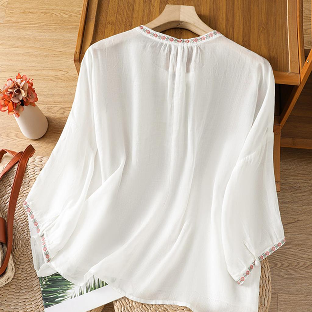 Damen Lässiges Mode Pullover Kurzarm Rundhals Besticktes Hemd Top