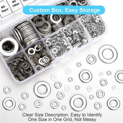 800Pcs Sturdy Stainless Steel Flat Washers Assortment Multiple Size Washer Set Portable for Screws and Bolts Daily Use