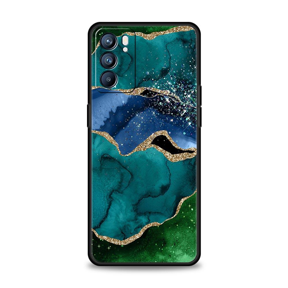 Rainbow Glitter Agate Marble Art Phone Case For Oppo Find X5 A54 A53 A52 A9 2020 A15 A95 A16 A76 A74 Reno7 SE Reno6 Pro 5G Cover
