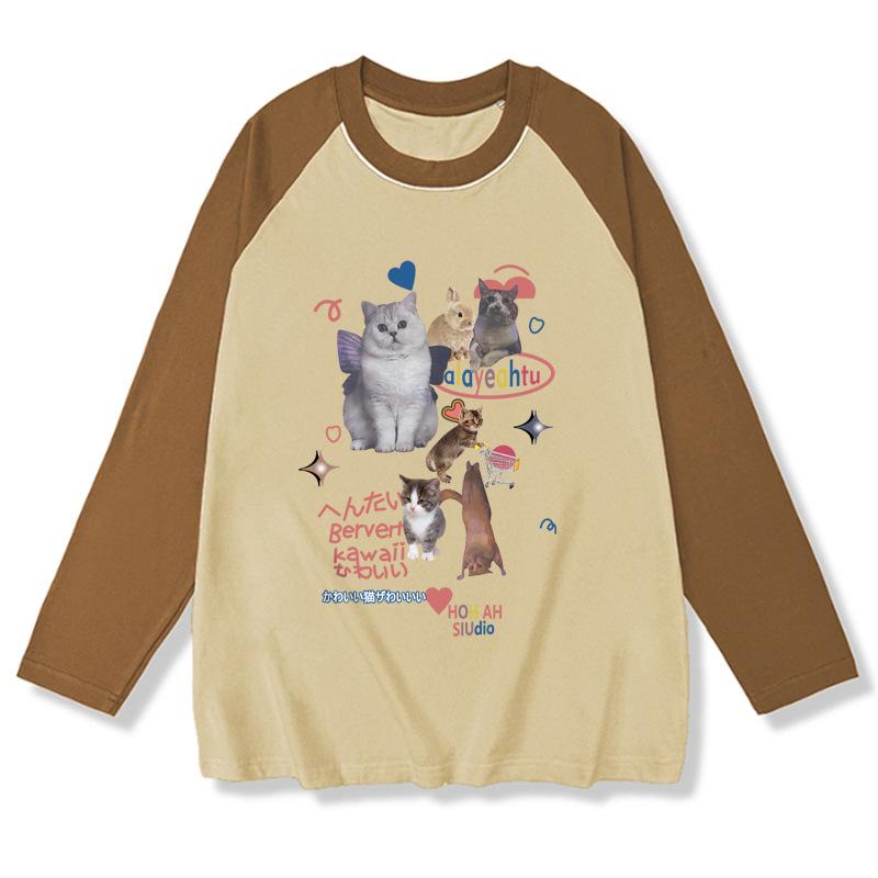 Spring Autumn Oversized T-shirts Youth Harajuku Cute Cartoon Print T Shirt Women Pullover Tshirt Long Sleeve Y2k Tops Streetwear