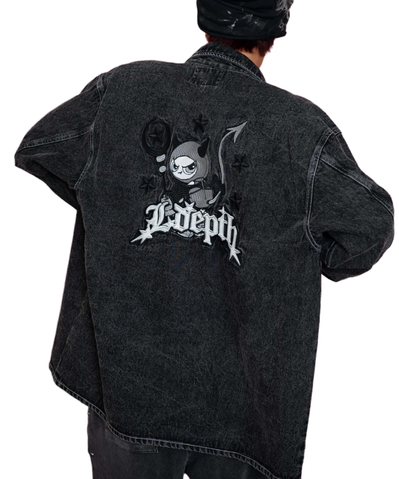 

WEGO Graphic Denim Shirt Medium Denim Black Sonata (LS) Men s