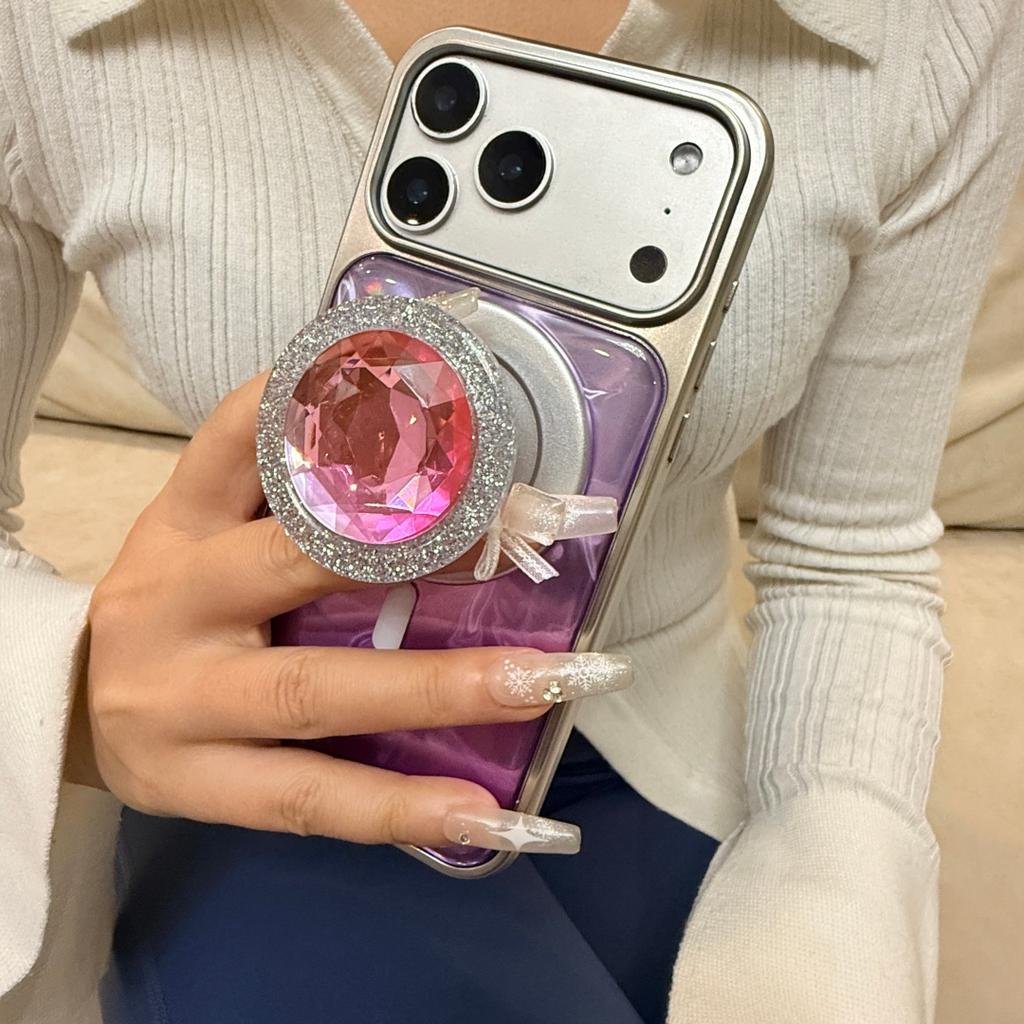 Advanced Illusion Color Gradient Water Ripple Purple Mirror With Holder Magnetic Phone Cover Case For iPhone 17 16 15 Pro Max