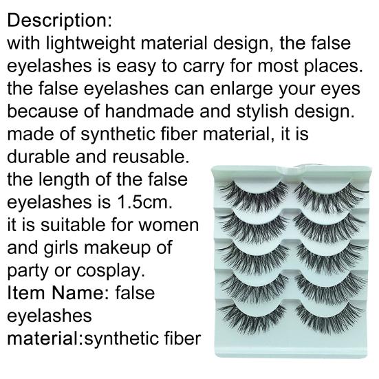 5 Pairs False Eyelashes Lightweight Natural Look Synthetic Fiber Women False Eyelashes for Makeup