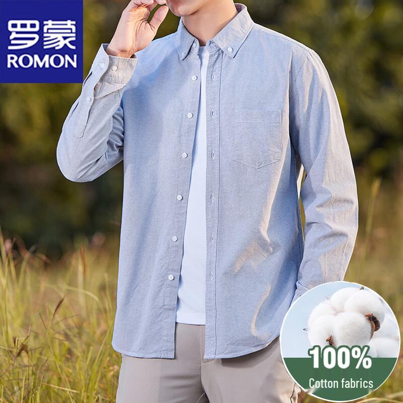 ROMON Men's Business Casual Loose Fit Long Sleeve Cotton Shirt