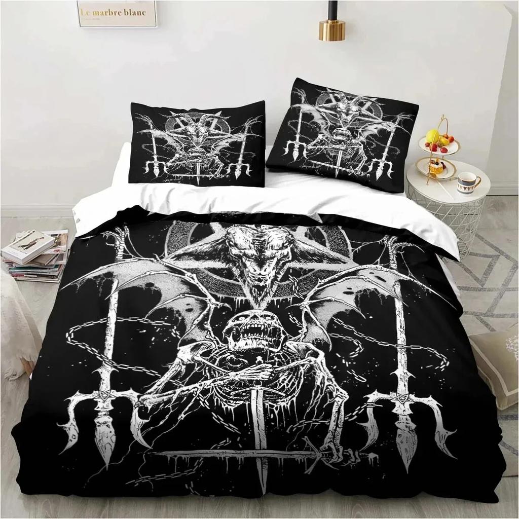3D Print Satanic Satan Devil Bedding Set Double Twin King Duvet Cover Comforter Pillowcase Boys Girls Adults Bedroom