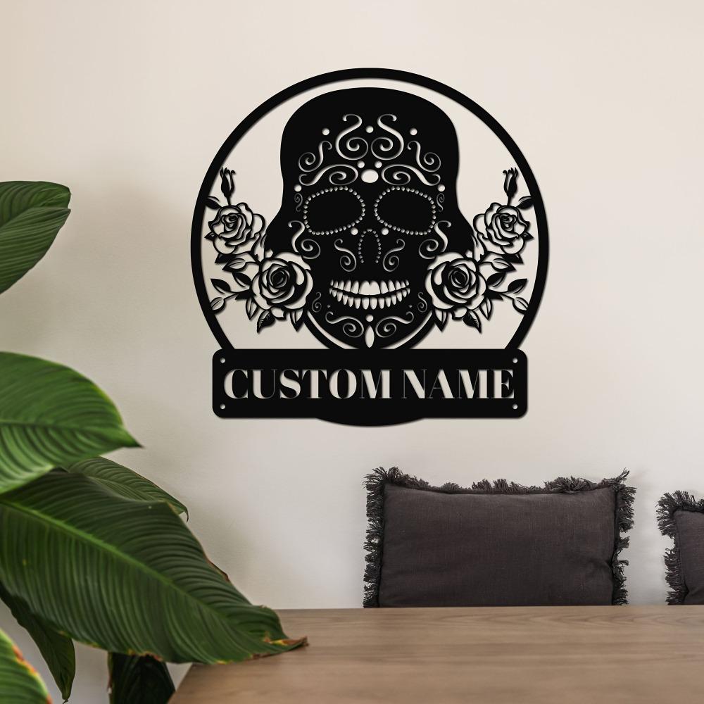 Customizable Skull Metal Sign Surname Outdoor Wall Decor Gift