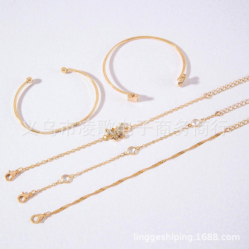 Ornaments Bracelet Ornaments Simple Butterfly Opening Diamond Set Crystal 5-piece Set Ornaments Bracelet Women