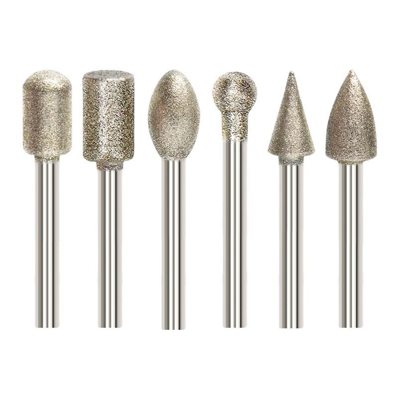 20Pcs Cylindrical Diamond Burr 3mm Shank Grinding Bit Stone Jade Carving Grinding Engraving Drill Bit Rotary Tools