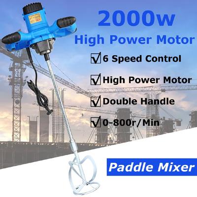 2000W 800RPM 220V 6 Speed Paddle Industrial Electric Mixer Stirrer Handheld Machine Paint Concrete Cement Mortar Glue
