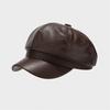 PU Leather Newsboy Cap Solid Color Peaked Cap Creative Gift Beret Hat  Cold Weather Use