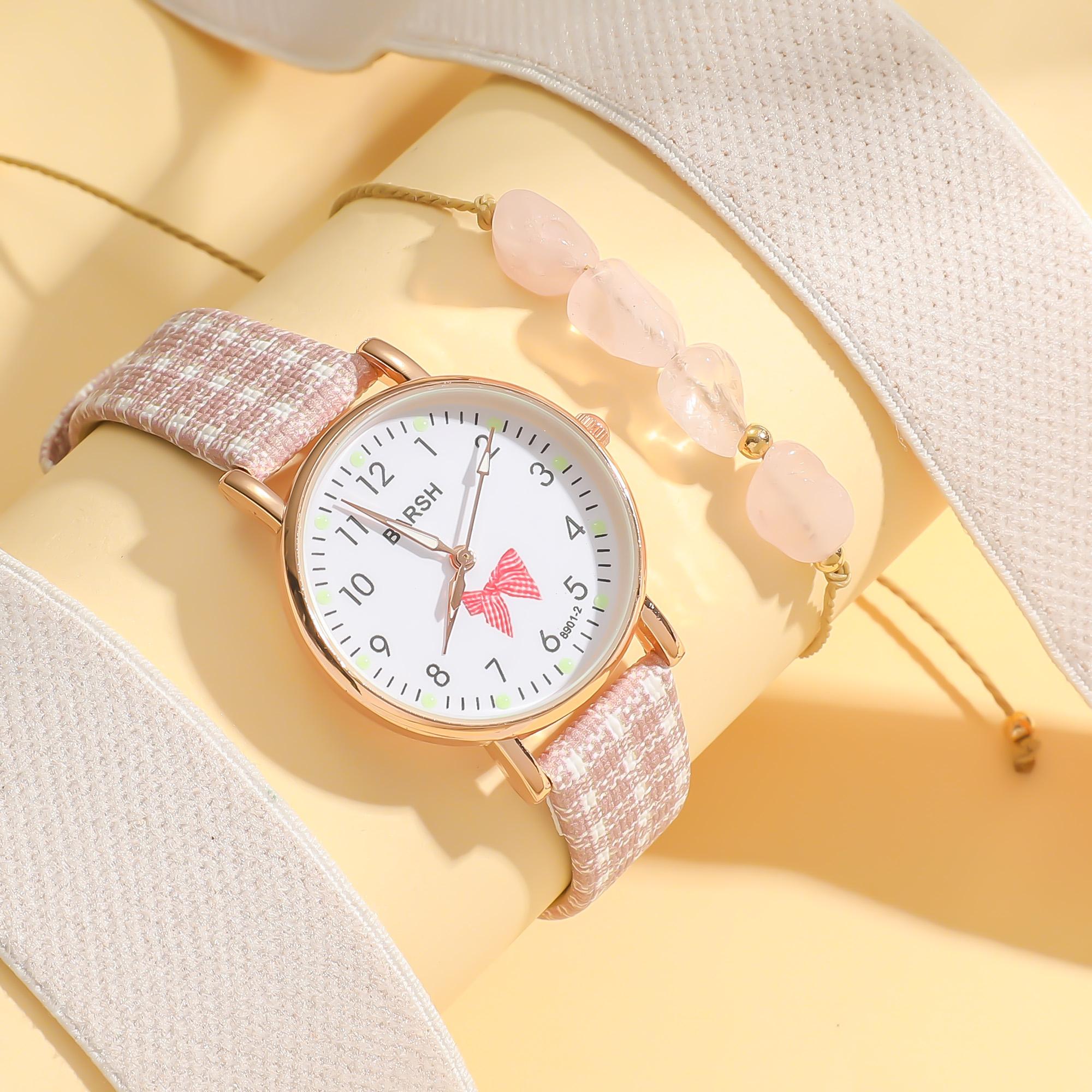 

Без подарочной коробки; милый розовый набор часов и браслета для девочки; подходит для фестивалей и дней рождения в качестве подарка. розовый