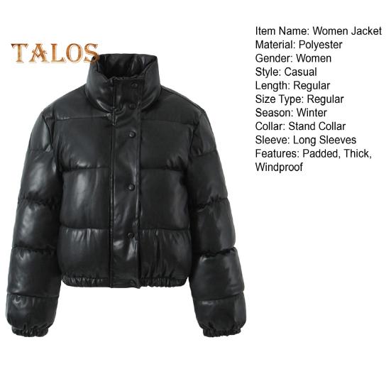 Winter Women Jacket Thickened Padded Stand Collar Neck Protection Windproof Heat Retention Solid Color Zip-up Long Sleeves Down Coat