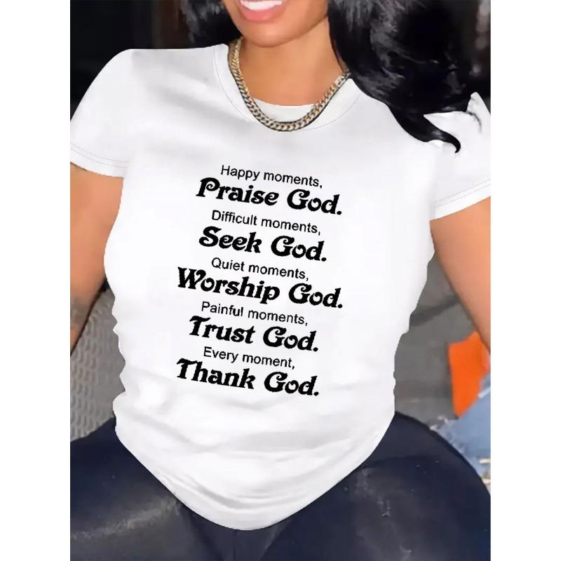 Women's A-Z Letter Print T-Shirt Casual Short Sleeve Round Neck Soft Breathable Top