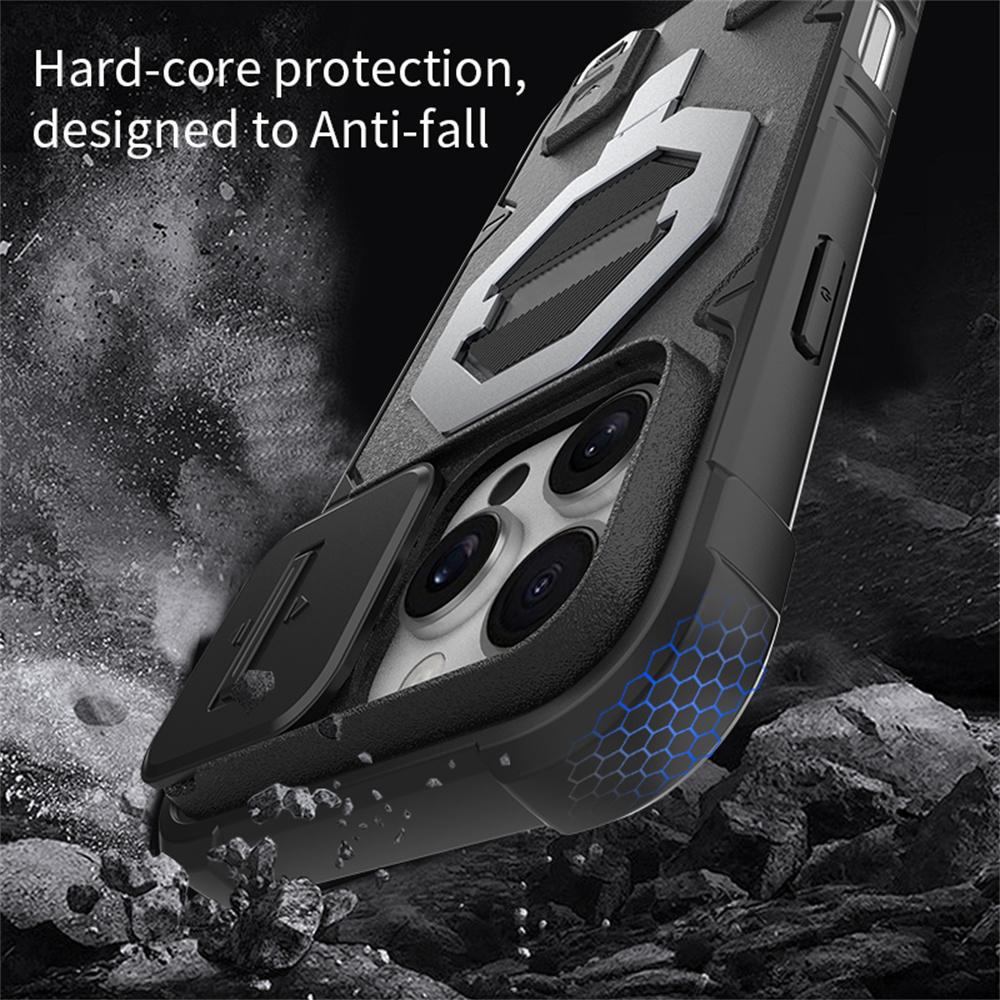 For iPhone 16 Pro Case Compatible with MagSafe PC+TPU Kickstand Phone Cover with Lanyard