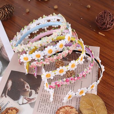 Diademas Boho Chic de Margarita para Niñas Mujeres Bandas para el Cabello de Flores Bordadas Sólidas Niños Dulce Crisantemo Tocado Accesorios para el Cabello