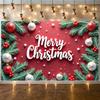 Festive Display Glossy Baubles Christmas Display Merry Christmas Banner Green Foliage Xmas Backdrop For Christmas Party Office