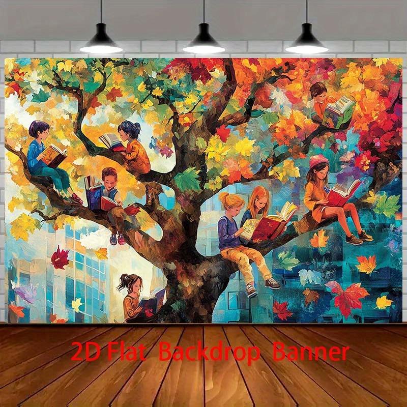 2D plane, 1 piece of colorful children's reading tree banner - vivid autumn leaf design