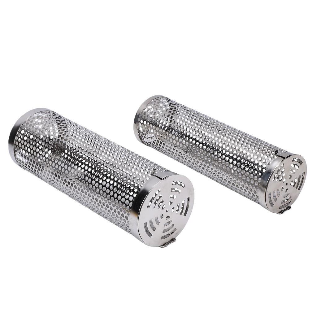 2 Pcs Rolling Grill Basket 304 Stainless Steel BBQ Net Tube Barbecue Cylinder Cage for Vegetable Fish Meat Food Camping