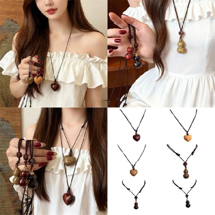 Lightweight Zinc Alloy and Wood Pendant Necklace Featuring Adjustable Chain for Sensitive Skin and Fashion Versatility