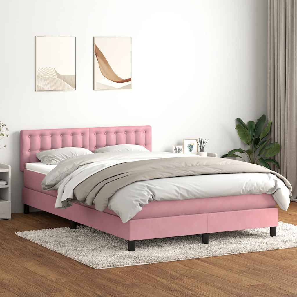 Box Spring Bed with Mattress Pink 160x220 cm Velvet