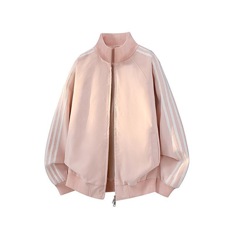 Giacca da uomo oversize con colletto alla coreana 2026 Bomber Sportivo Retrò con Strisce a Contrasto Vestibilità Larga