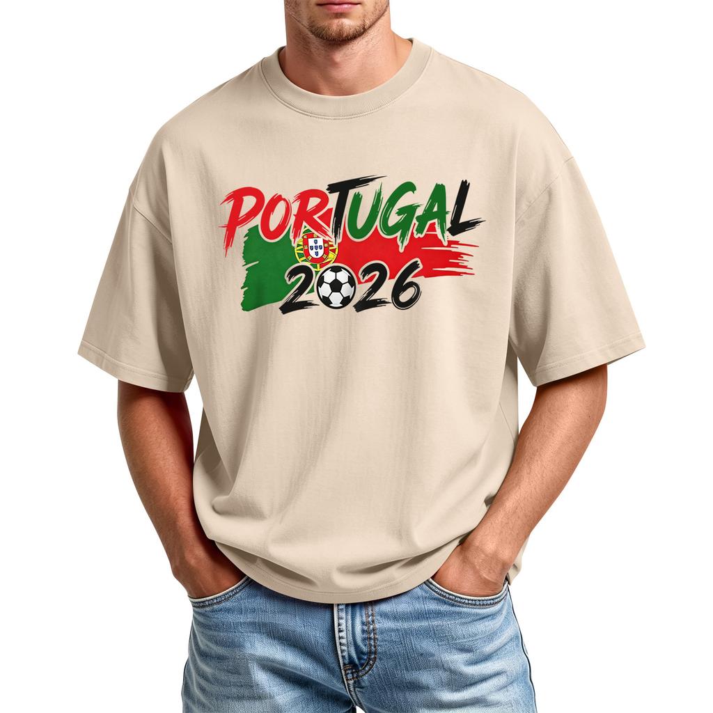 Men's Casual Crew Neck T Shirt Short Sleeve Sport Top with Printed Portugal 2026 Football Design Lightweight Comfortable Fit