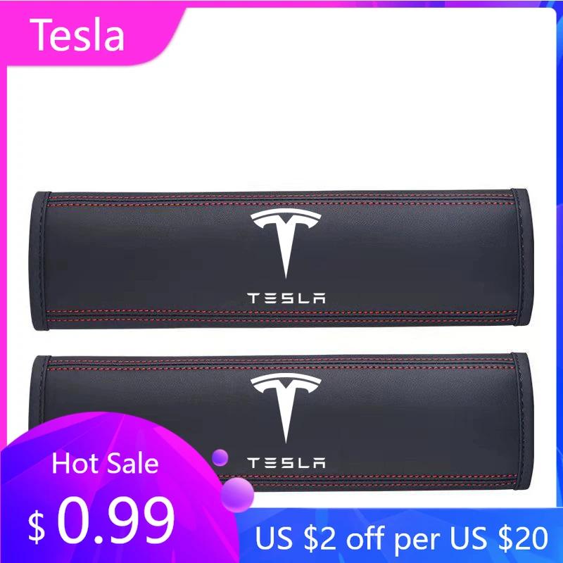 Car Sticker 2025 New Tesla 2Pcs Leather Car Seat Safety Belt Shoulder Protection Cover For Tesla Model 3 Model S X Model Y Roads