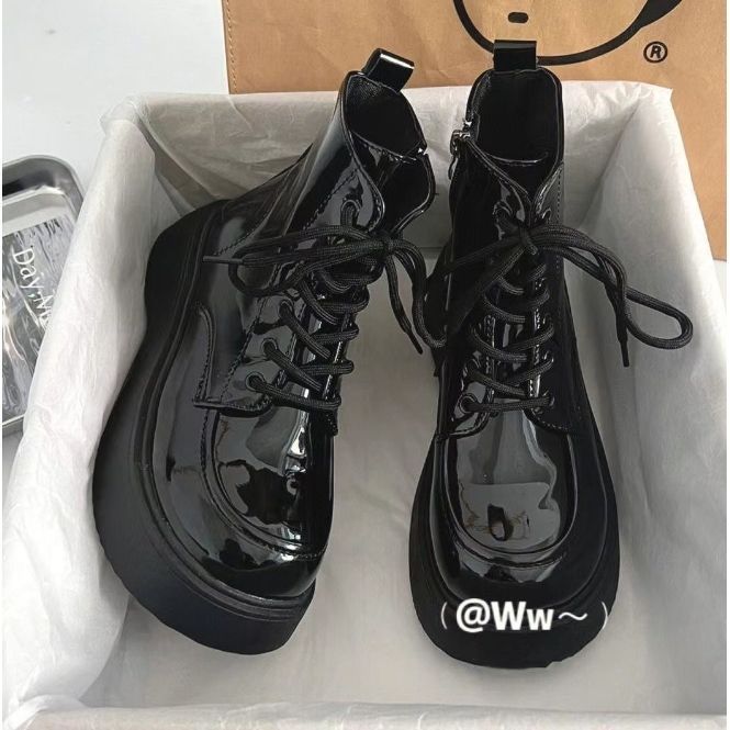 Niche design sense solid color simple small leather shoes 0000 autumn new versatile thick sole heightening lace-up single shoes women