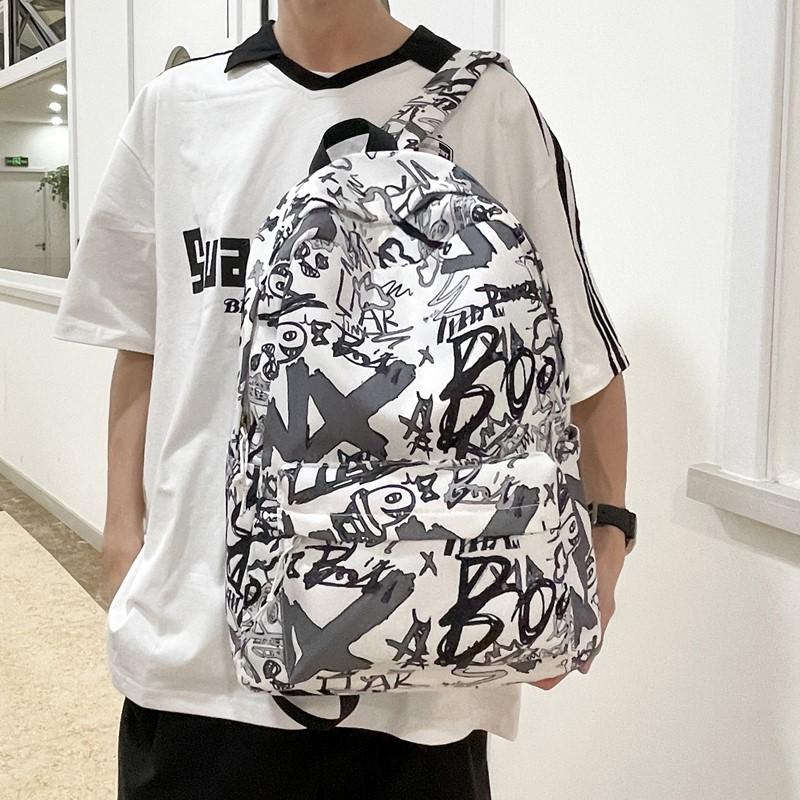Graffiti Print Backpack Junior High School Student Lightweight Schoolbag Men and Women Large Capacity Backpack