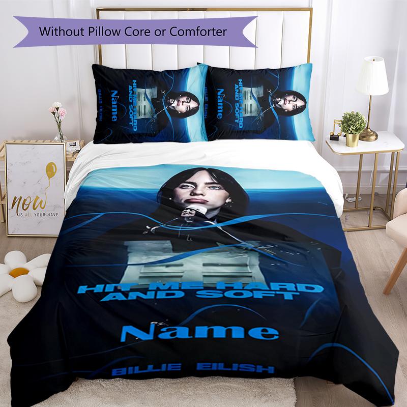 3 szt. Personalizowany Zestaw Pościeli Billie Eilish Zapięcie Poszwy na Kołdrę Zawiera 1 Poszwę na Kołdrę i 2 Poszewki na Poduszki na Wszystkie Pory Roku Wystrój Sypialni