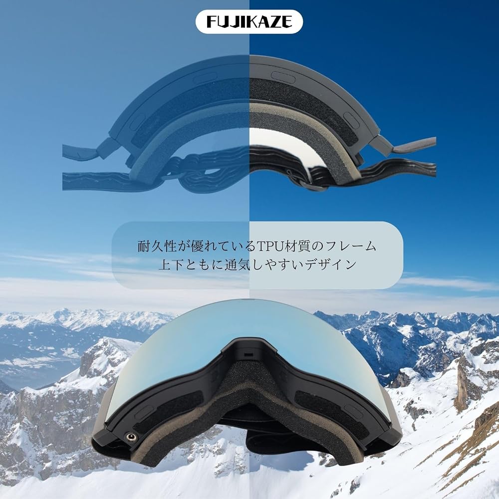 Fujikaze SNG-03 Heated Goggles Anti-Fog 99% UV Protection Blue with Grey Lens for Snowboarding Skiing Winter Sports