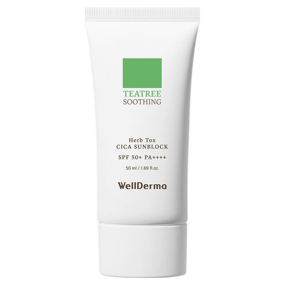 WELLDERMA Tea Tree Herb Tox Cica Sunblock SPF50+ PA++++ Soothing UV Protection 50ml