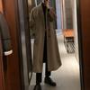Langer Wollmantel für Herren mit Revers, langen Ärmeln, einfarbig, Windjacke mit Taschen, Knopfleiste mit zwei Knöpfen, einfarbig, mittellange Oberbekleidung