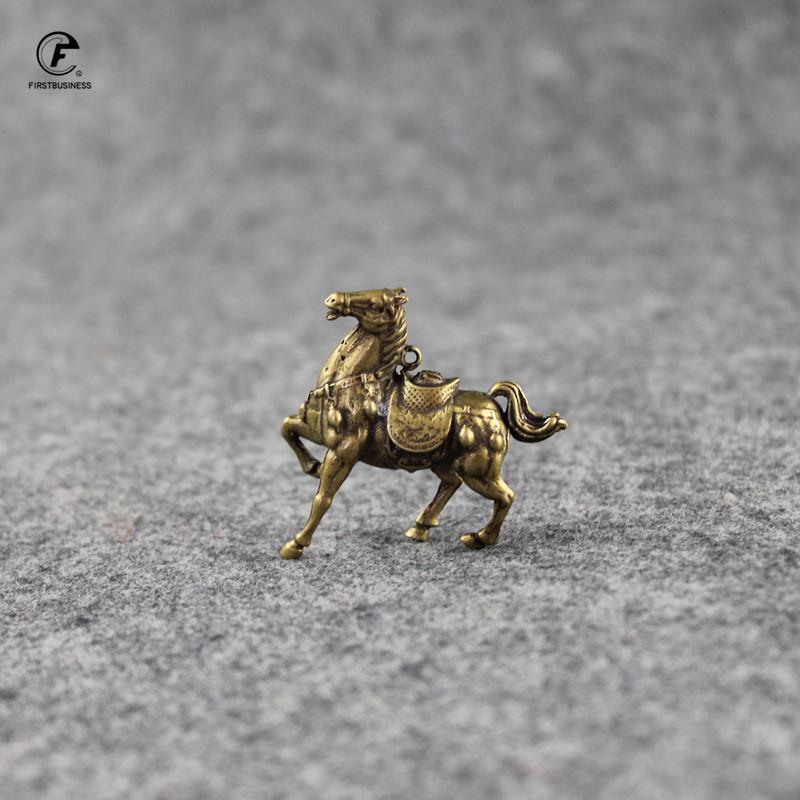 Vintage Copper War Horse Figurines Small Ornaments Pure Brass General Mount Statue Desk Decoration Animal Home Decor Accessories