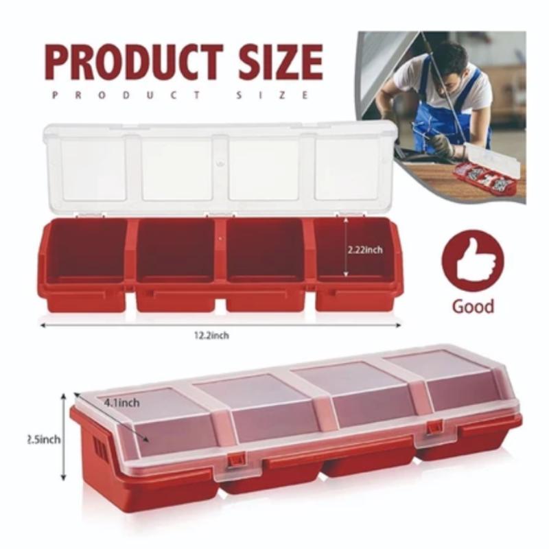 Screw Organizer Box Blue Red Black Parts Storage Box 4 Compartments With Lid Plastic Tool Part Bin