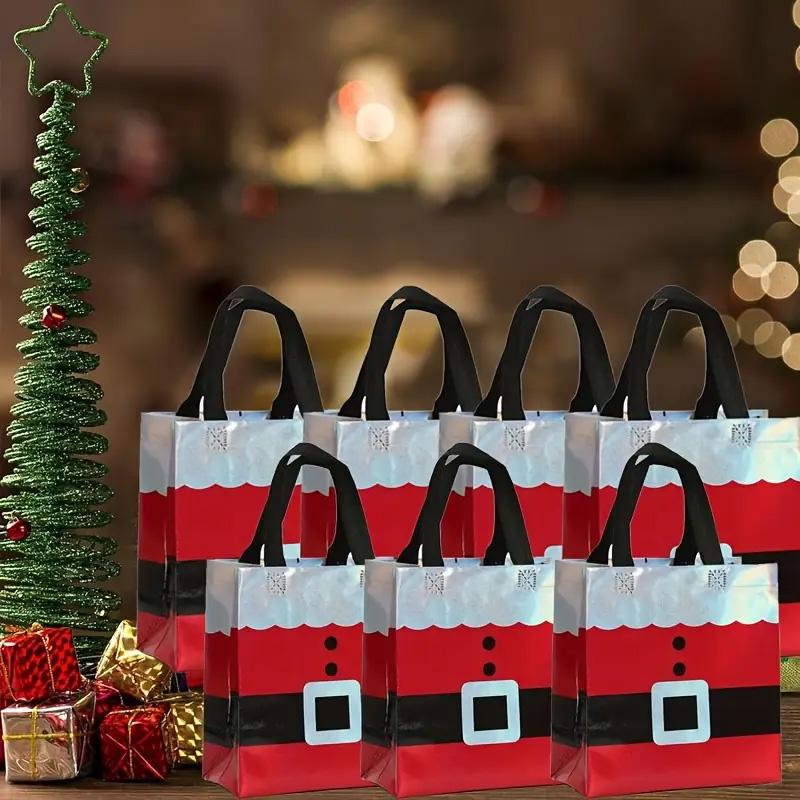 6/12PCS Non-woven Waterproof Retail Bags Red Gift Tote Bag Reusable Santa Claus & House Merry Christmas Mall Shopping Bags