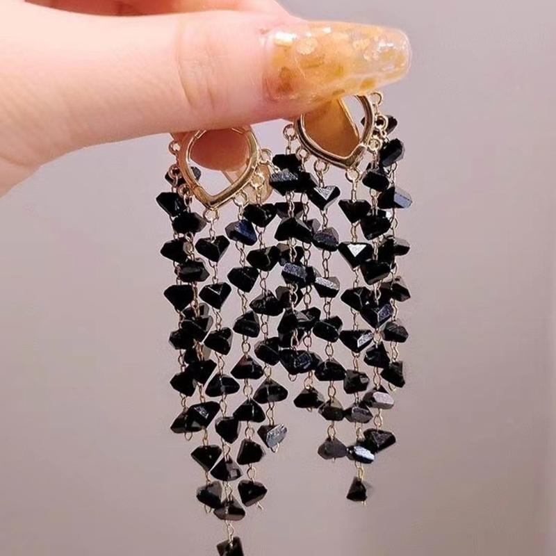 Long Crystal Fringe Earrings Slimming Design for Round Faces Sparkling Crystals for Parties Daily Wear Comfortable