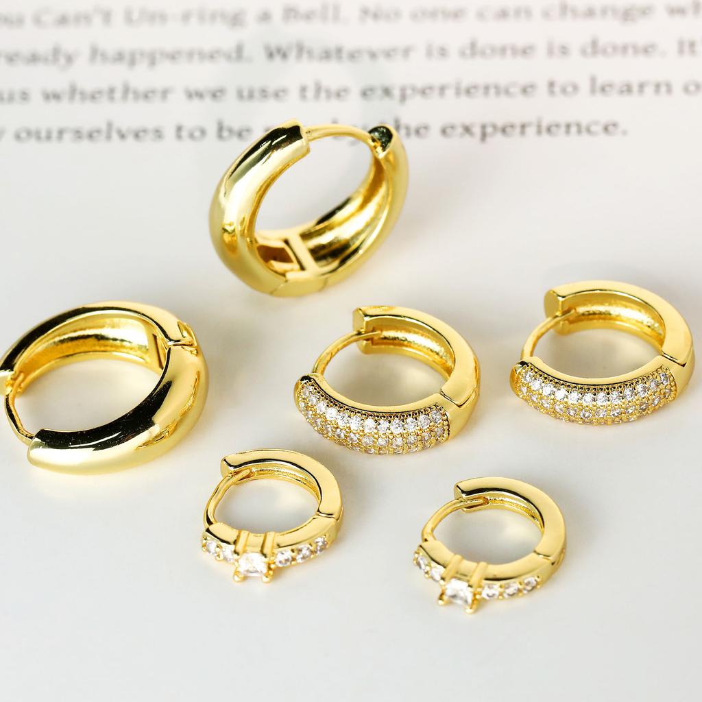 Inlaid Zircon Copper Ear Buckle, Electroplated Real Gold Creative Temperament Earrings 3 Pairs Of Earrings Set