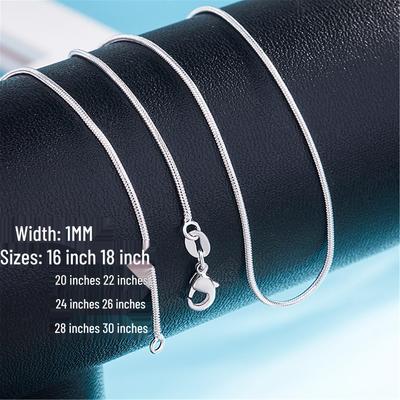 1MM Runde Schlangenkette Silberhalskette - Koreanischer Stil für Damen