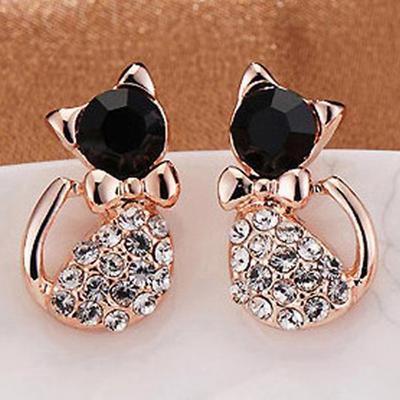 Boucles d'oreilles 1 Paire Boucles d'oreilles Chat Nœud Papillon Strass Mignonnes Boucles d'oreilles Chaîne Bijoux Chics ARI