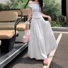 Plus Size Autumn White Pleated Midi Skirt for Women