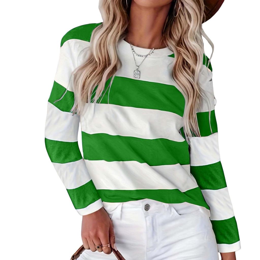 Fashion New Striped 3D Print T-Shirts Women's Casual Long Sleeve Round Neck T Shirt Pullover Harajuku Tees Tops Female Clothing