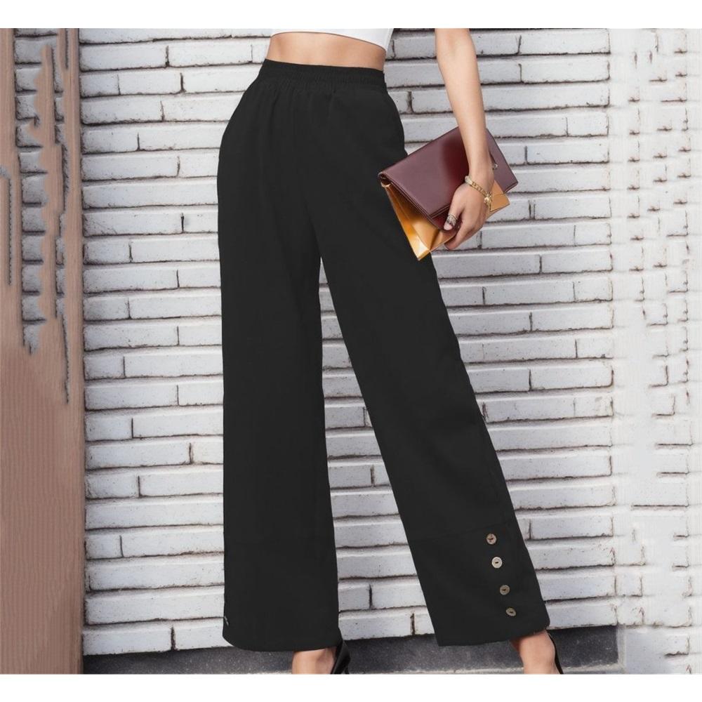 Women's pants solid color loose stretch waist casual pants