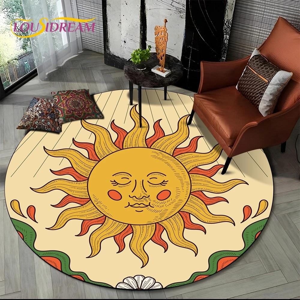 3D Mysteriou Sun Moon Tarot Mandala Magic Round Area Carpet Rug for Living Room Bedroom Kid Playroom Decor,Pet Area Rug Non-slip