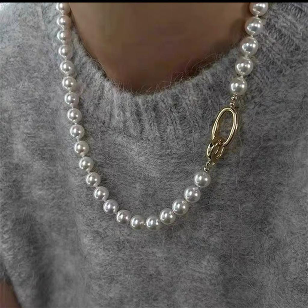 Tooxika French Retro Light Luxury Niche Grey Pearl Necklace Simple Personality Jumper Chain Female
