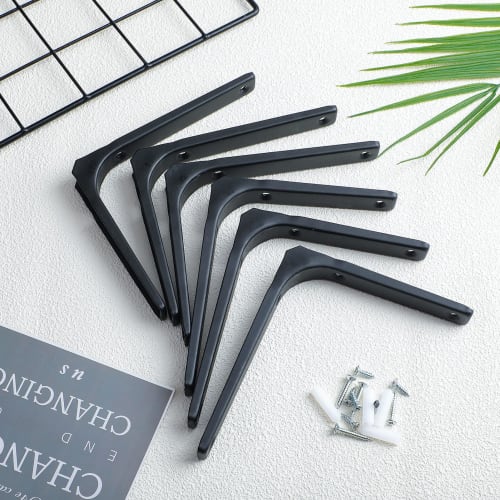Yorkereynom Shelf Brackets, Set of 6, Shelf Support Brackets, Wall-Mounted Hanging Shelf Brackets, L-Shaped, Stainless Steel, 25kg Weight Capacity, Sc
