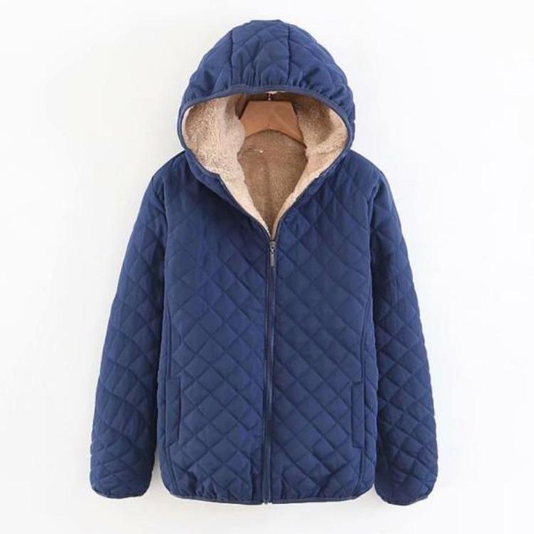 Women Hooded Jacket Cotton Quilted Coat Casual Loose Fit Long Sleeves Zipper Pocket Warm Solid Color Outwear for Ladies Autumn Winter
