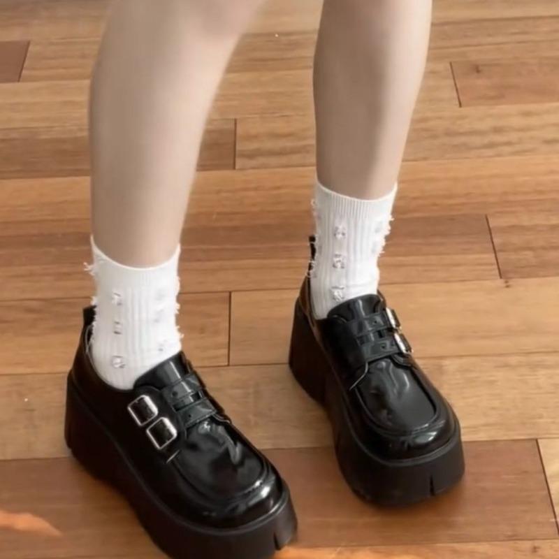 Black platform with skirt and small leather shoes for women's summer new heightening retro versatile single shoes