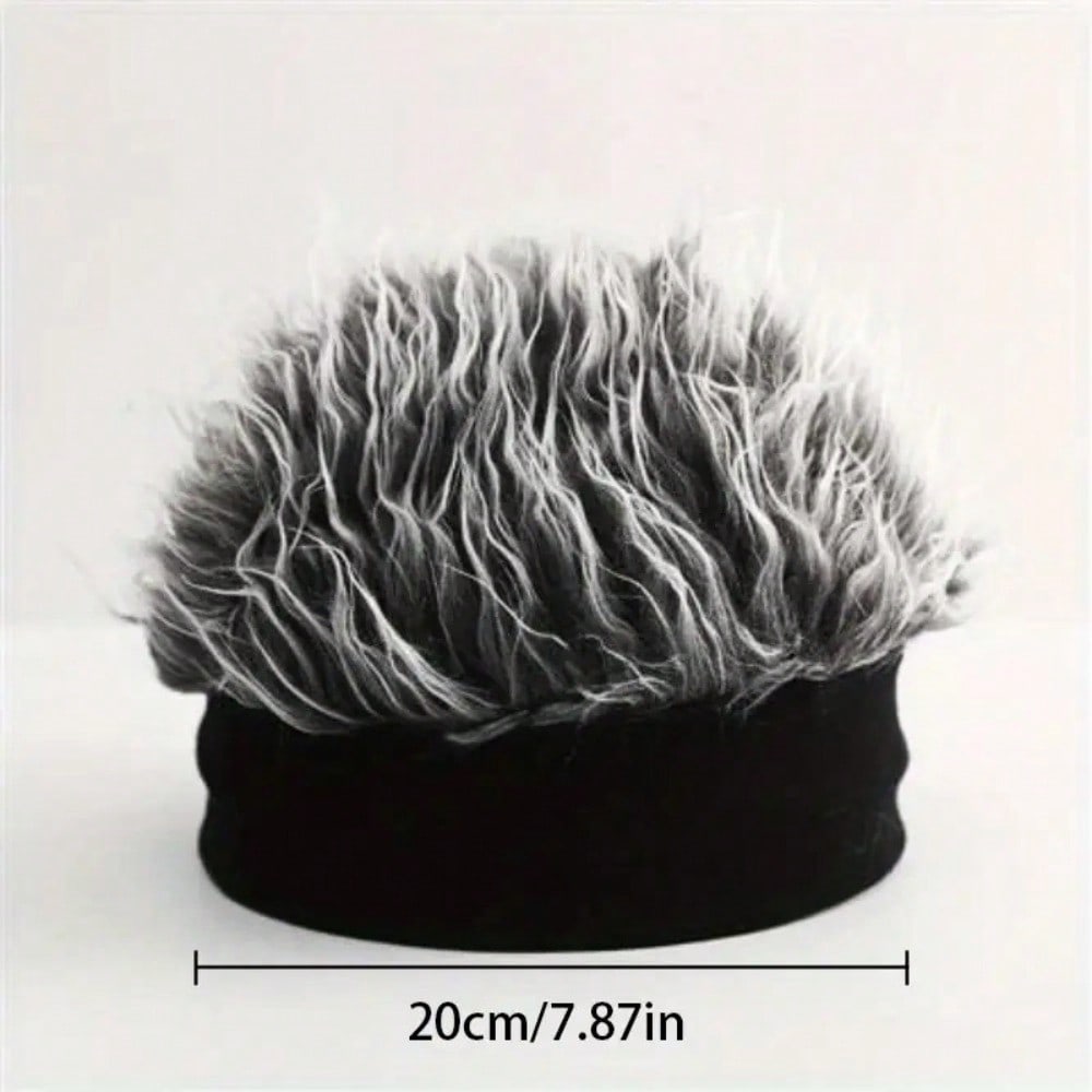 Men&Apos;S Hip-Hop Faux Hair Beanie Hat - Black Knit-Style Skull Cap With -Like Synthetic Hair, Durable Party & Wig-Like Accessory For Casual Wear